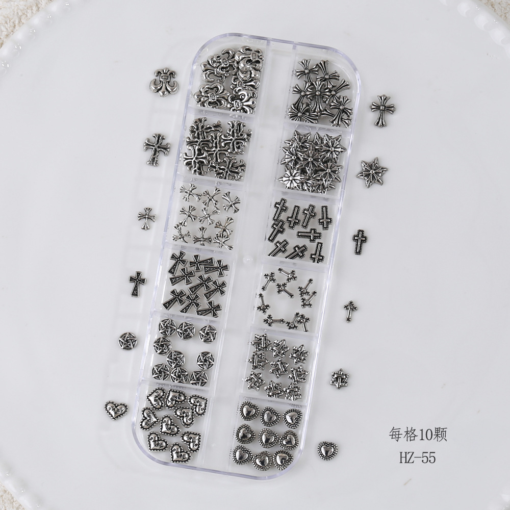 Vintage Cross Star Heart Alloy 3D Nail Charms