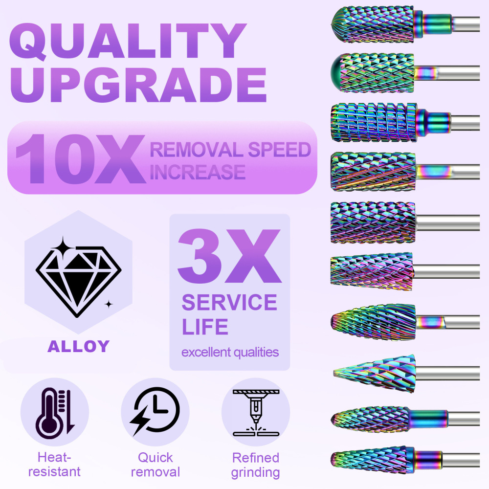 Rainbow Coated Tungsten Carbide Nail Drill Bits