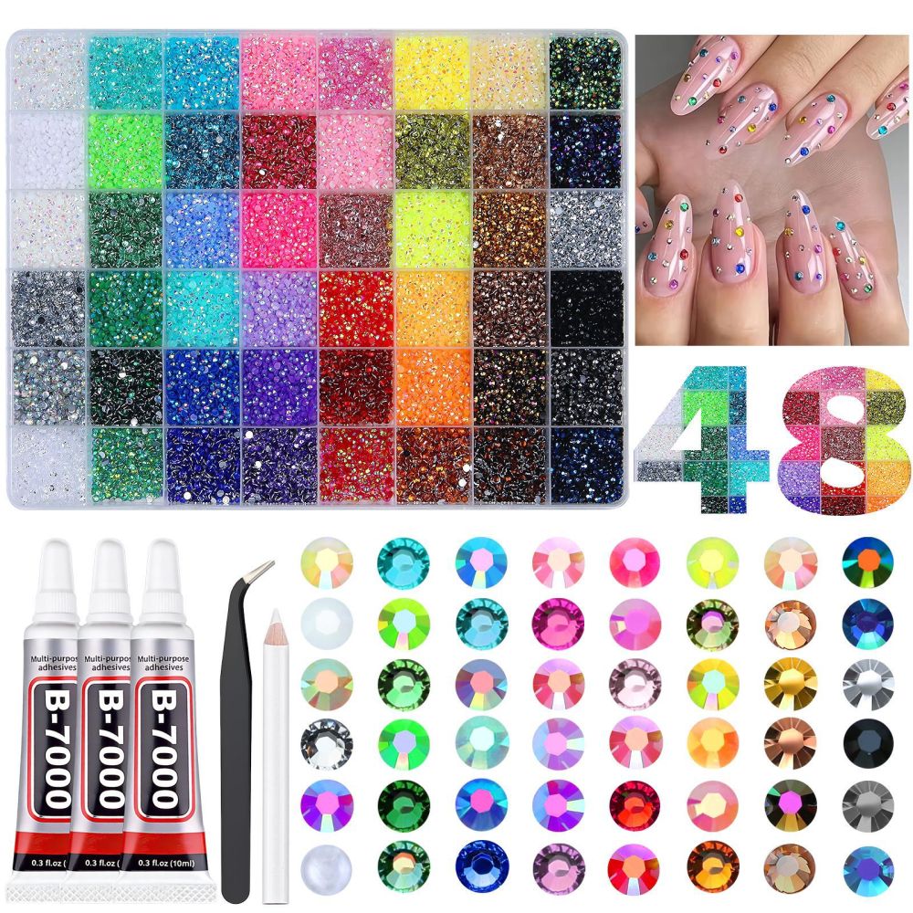 48Grids 3mm Resin Rhinestones Kit with B7000 Glue