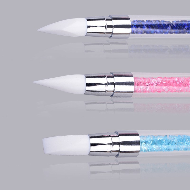 Dual End Silicone Nail Art Pen with Crystal Filled Handle