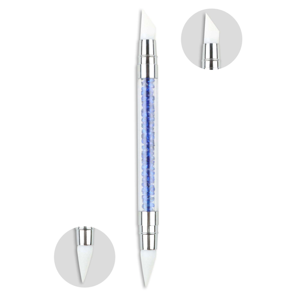 Dual End Silicone Nail Art Pen with Crystal Filled Handle