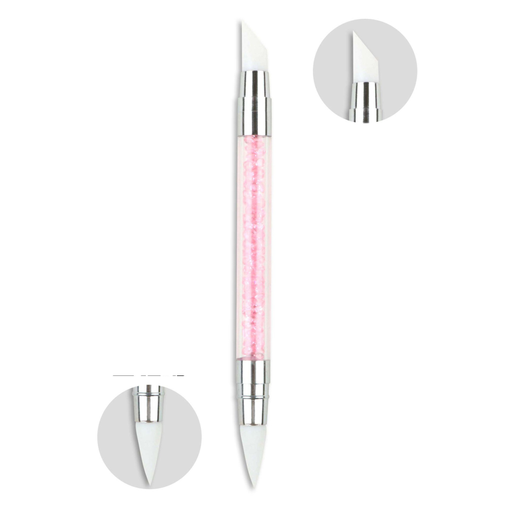 Dual End Silicone Nail Art Pen with Crystal Filled Handle