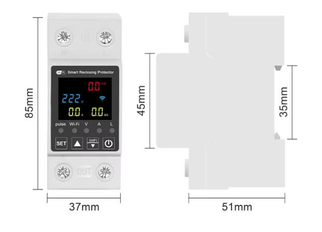 TUYA WiFi 63A Smart Circuit Breaker, Single‑Phase Earth Leakage Protector with kWh Meter
