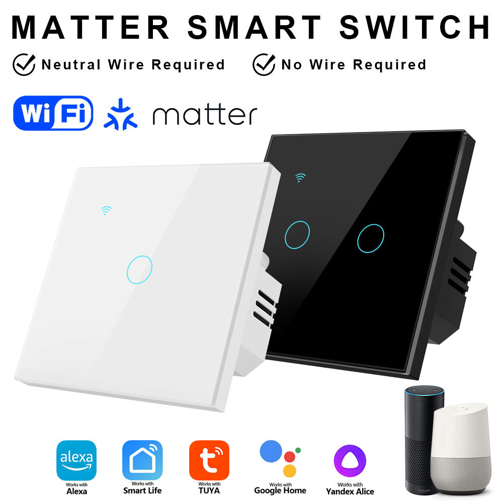 Matter Wi-Fi 1-Gang Smart Touch Switch (Supports Single-Wire & Live-Neutral Wiring)