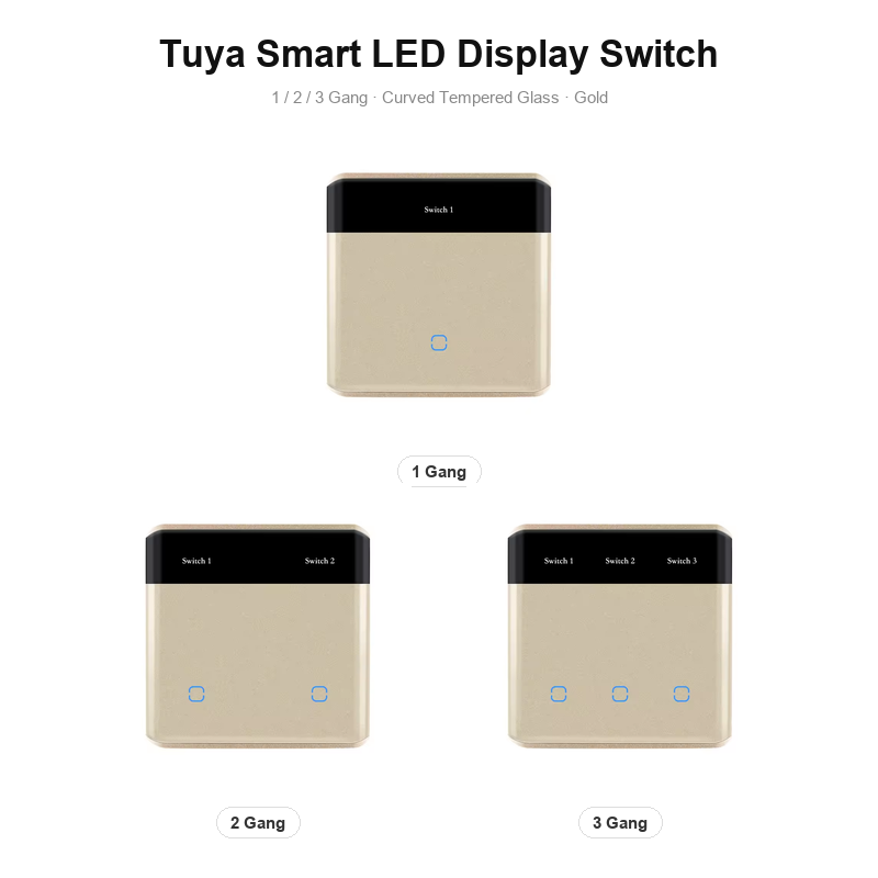 Tuya Smart LED Display 3-Gang WiFi Light Switch, N+L Neutral Wire, Works with Smart Life, Alexa & Google Home, for UK/EU Smart Home