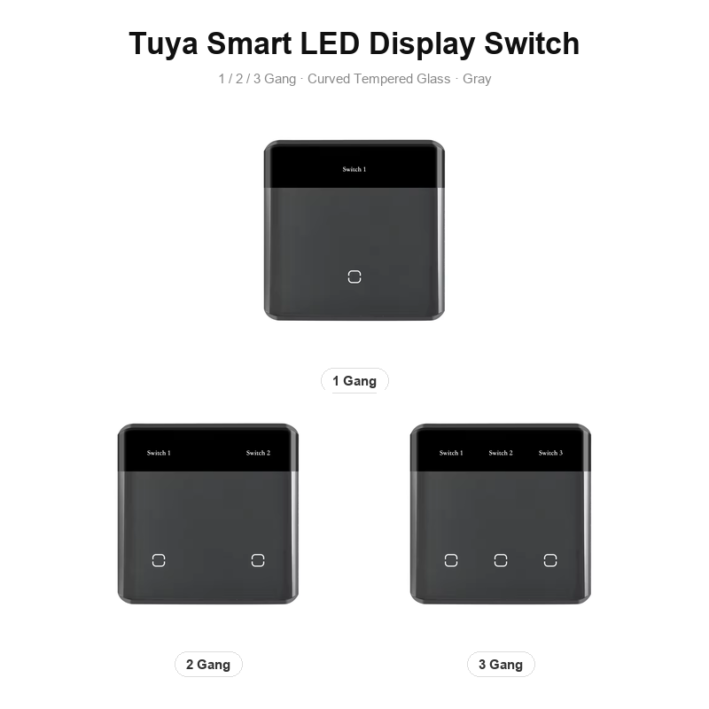 Tuya Smart LED Display 1-Gang WiFi Light Switch, N+L Neutral Wire, Works with Smart Life, Alexa & Google Home, for UK/EU Smart Home