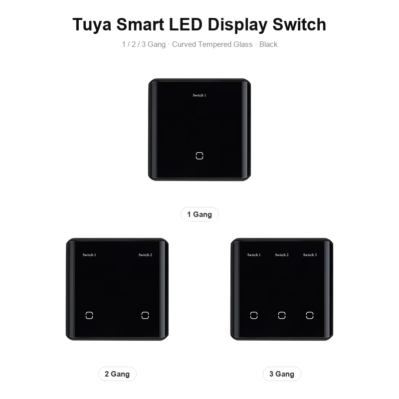 Tuya Smart LED Display 2-Gang WiFi Light Switch, N+L Neutral Wire, Works with Smart Life, Alexa & Google Home, for UK/EU Smart Home