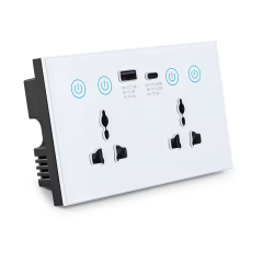 Tuya WiFi Smart Wall Socket 20A Double Outlet with USB-C & USB-A, Tempered Glass Panel, Energy Monitoring | GEL