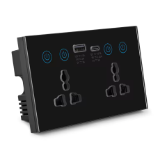 Tuya WiFi Smart Wall Socket 20A Double Outlet with USB-C & USB-A, Tempered Glass Panel, Energy Monitoring | GEL
