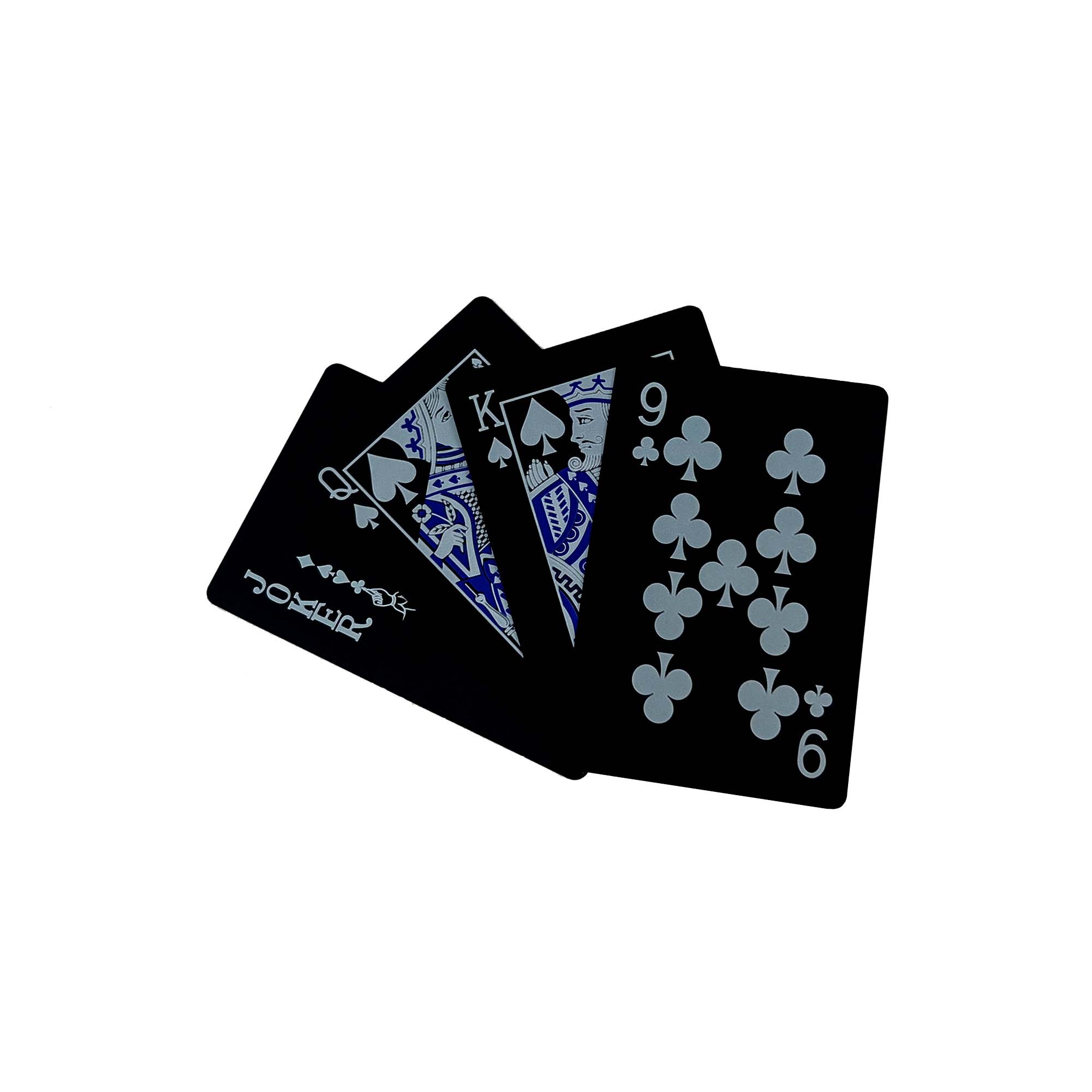 Custom Black PVC Playing Cards — True PVC Waterproof Deck with Royal Blue Foil Finish and Custom Spot-UV Tuck Box for Bars, Outdoor Events & Branded Gifts,Thriwa Poker ,Custom Black PVC Playing Cards — True PVC Waterproof Deck with Royal Blue Foil Finish and Custom Spot-UV Tuck Box for Bars, Outdoor Events & Branded Gifts