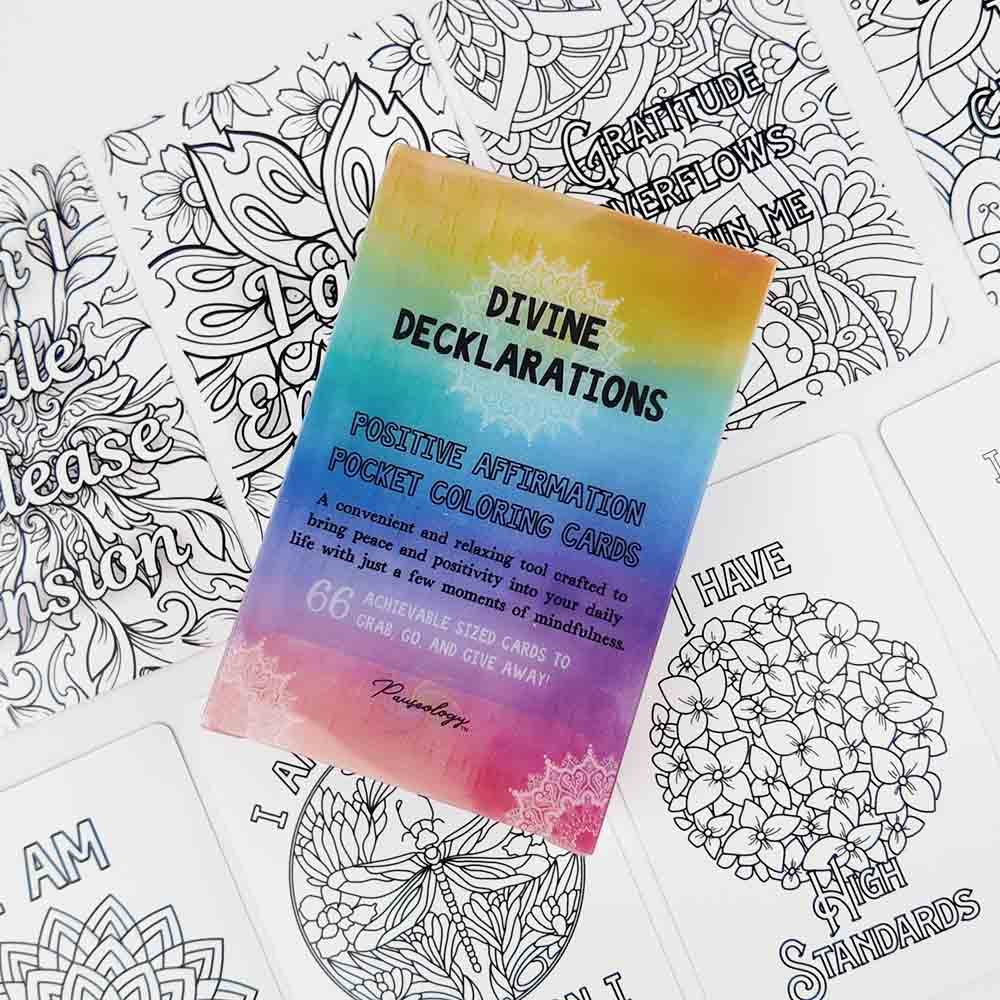 Divine Declarations 66 unique coloring designs with mandala and botanical theme line art for affirmation cards