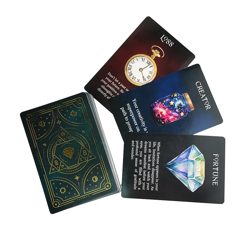 Custom black oracle cards with gold foil details
