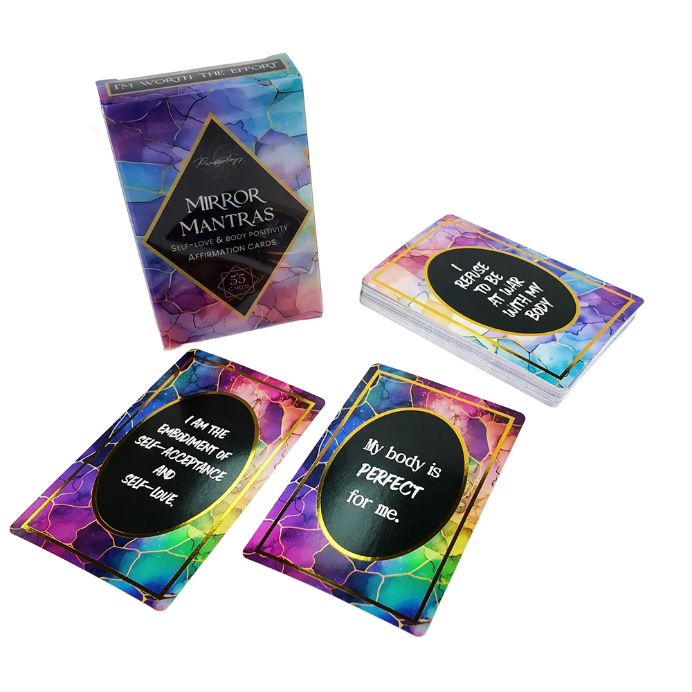 Custom affirmation oracle card deck with printed tuck box