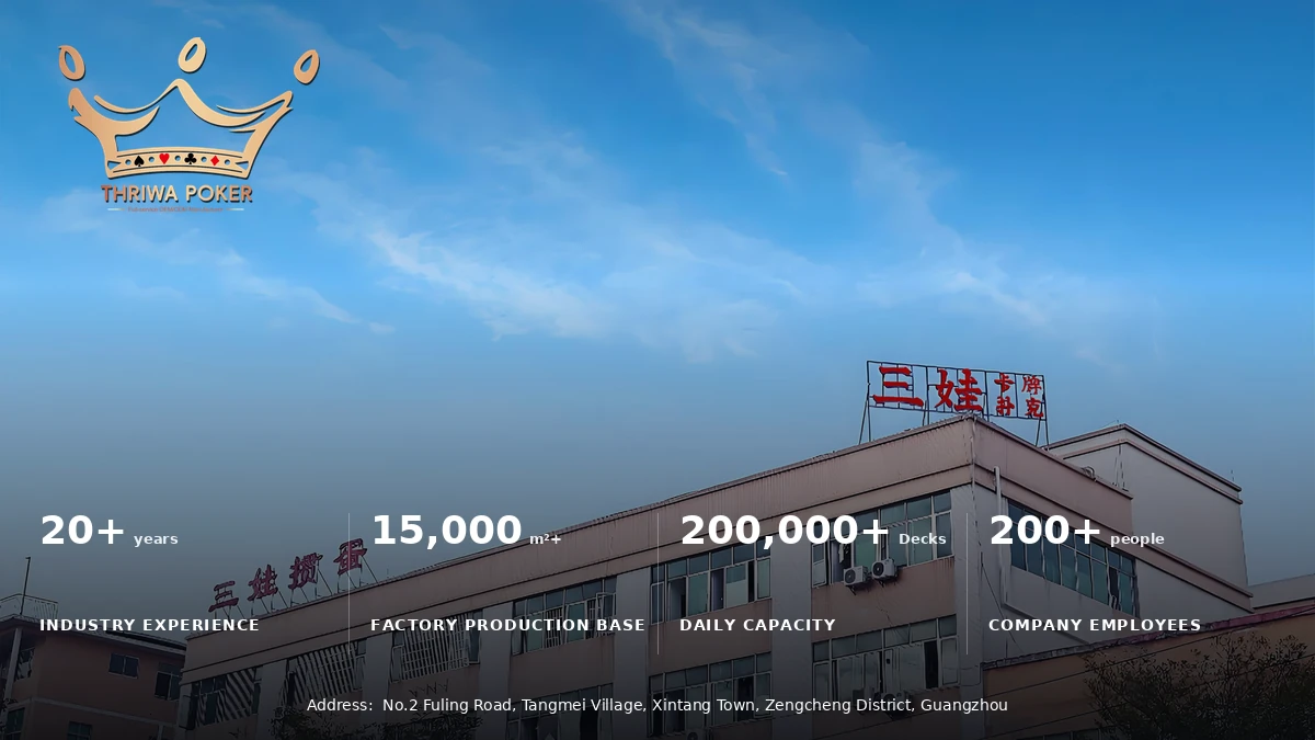 Interior de la fábrica de cartas de THRIWA en Guangzhou. Las mejoras previstas se centran en el flujo desde la impresión y el troquelado hasta la inspección y el embalaje.