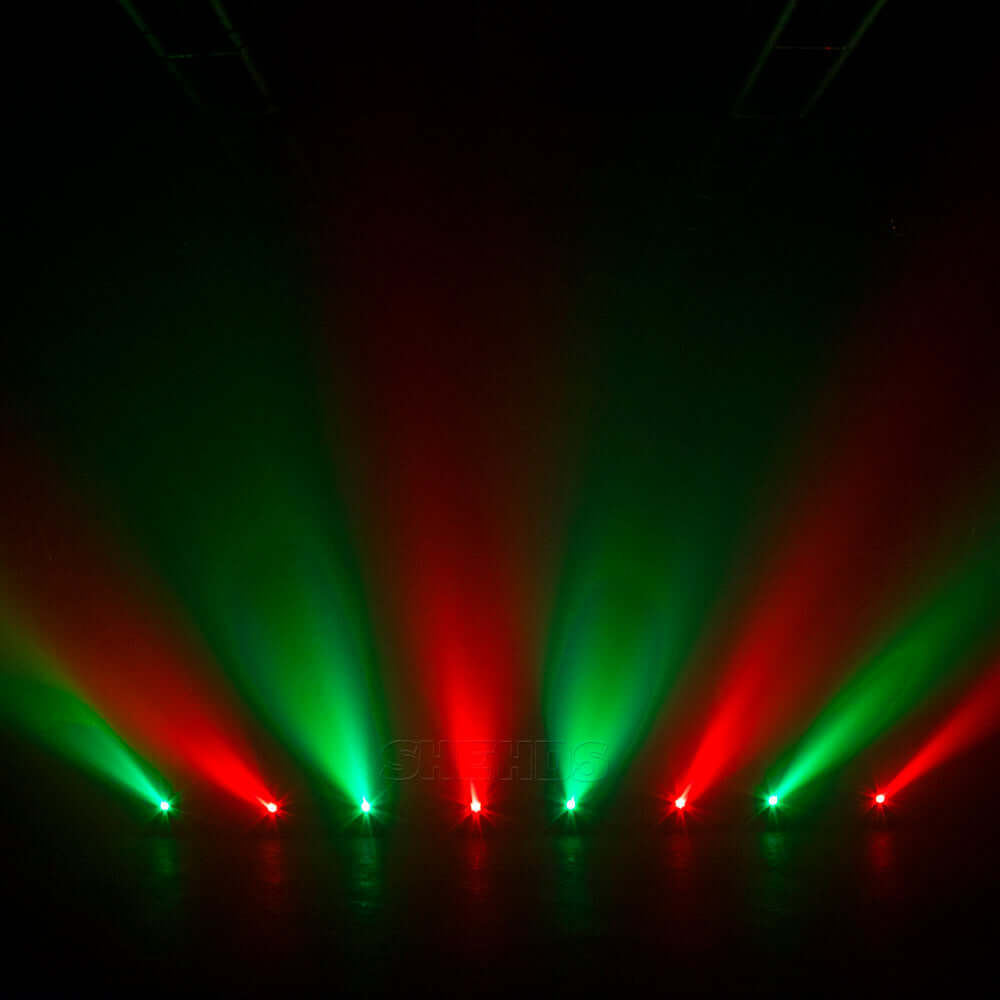 SHEHDS Подвесной прожектор 8 глаз, 8x500 мВт красный лазер с 8x9 Вт RGB Beam