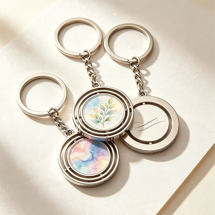 Custom Logo Rotating Metal Keychain Zinc Alloy Spinning Keyring with Double Sided Print Personalized Promotional Gift Low MOQ