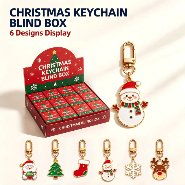 Fast Design Metal Merry Christmas Tree Keychain Christmas Gift Bag Charms with Blind Box