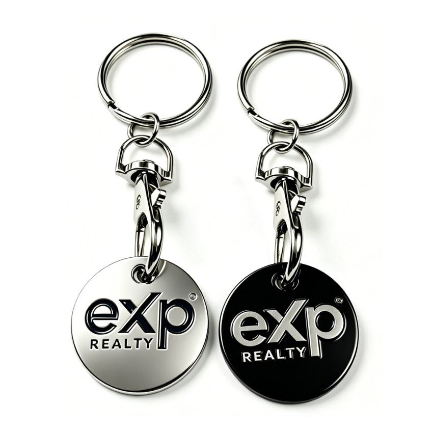 Personalised Wholesale Coin Keyring Shopping Cart Key Chain Custom logo Enamel Sublimation Euro Trolley Coins Token Keychain