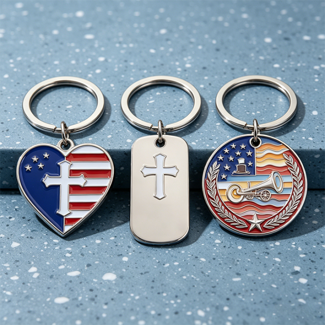 Custom Metal Keychain for USA 250th Anniversary Zinc Alloy 3D Relief Eagle Keyring Soft Enamel Glitter Key Chain Low MOQ