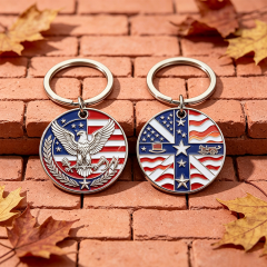 Custom Metal Keychain for USA 250th Anniversary Zinc Alloy 3D Relief Eagle Keyring Soft Enamel Glitter Key Chain Low MOQ