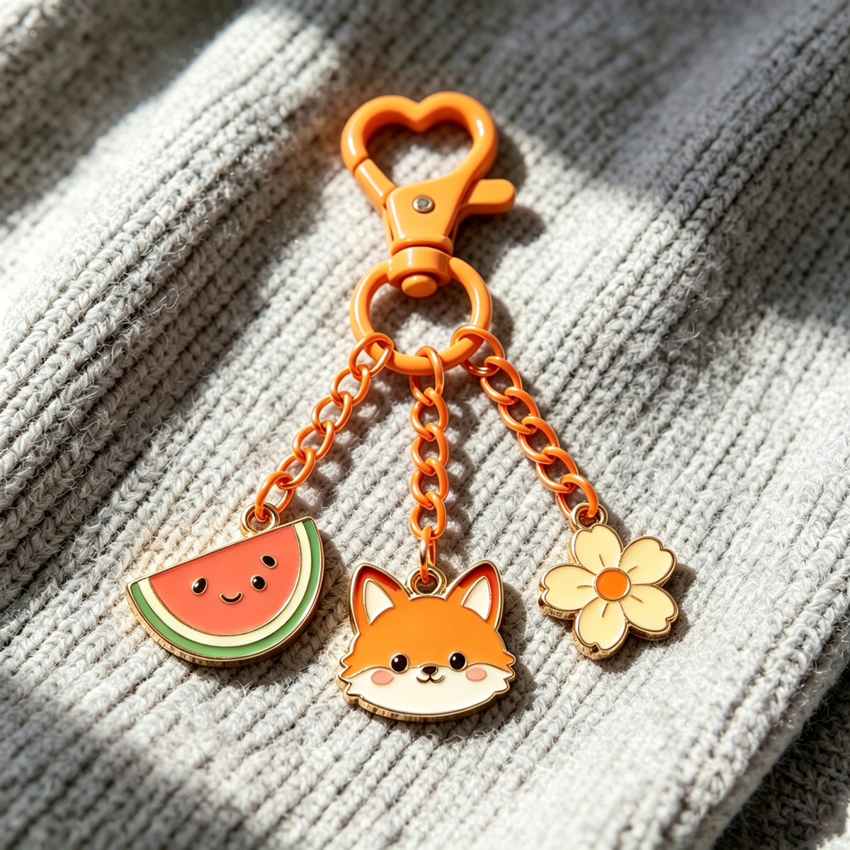 Custom Cute Enamel Keychain Bear Fruit Bow Charm Heart Clasp Gold Pendant Gift