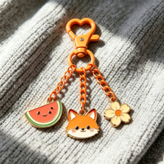 Custom Cute Enamel Keychain Bear Fruit Bow Charm Heart Clasp Gold Pendant Gift