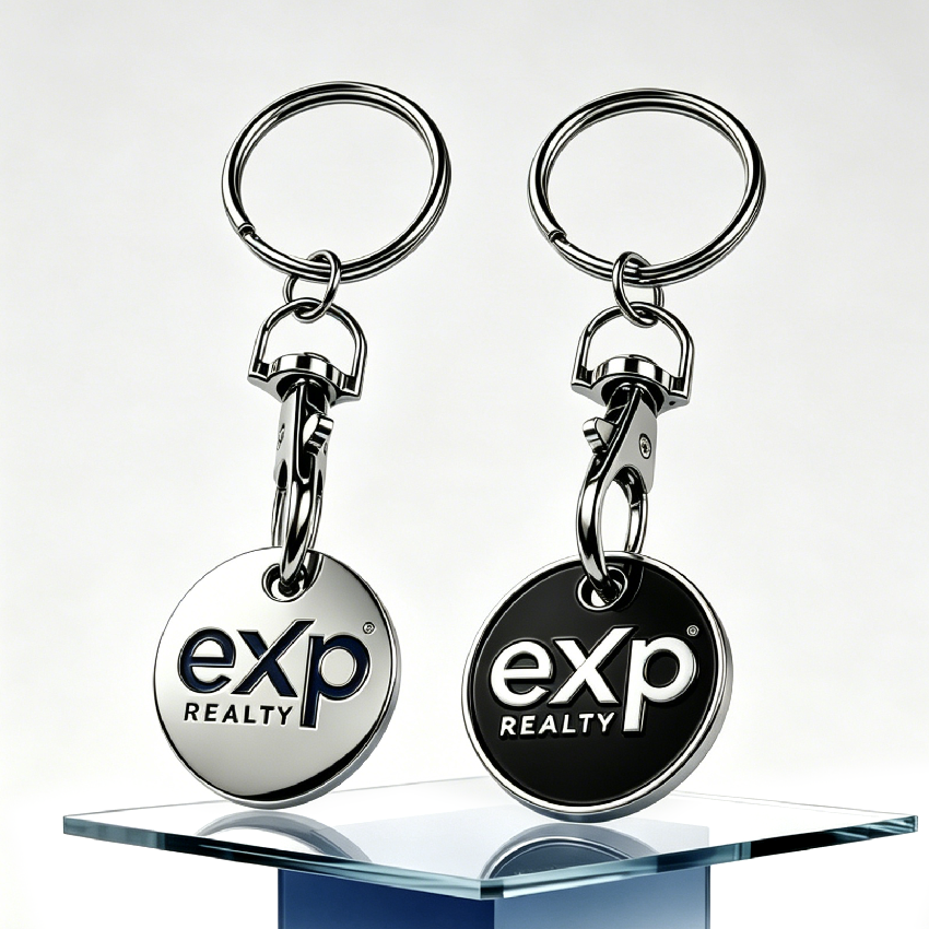 Personalised Wholesale Coin Keyring Shopping Cart Key Chain Custom logo Enamel Sublimation Euro Trolley Coins Token Keychain