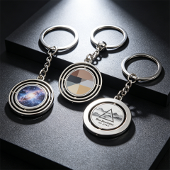 Custom Logo Rotating Metal Keychain Zinc Alloy Spinning Keyring with Double Sided Print Personalized Promotional Gift Low MOQ