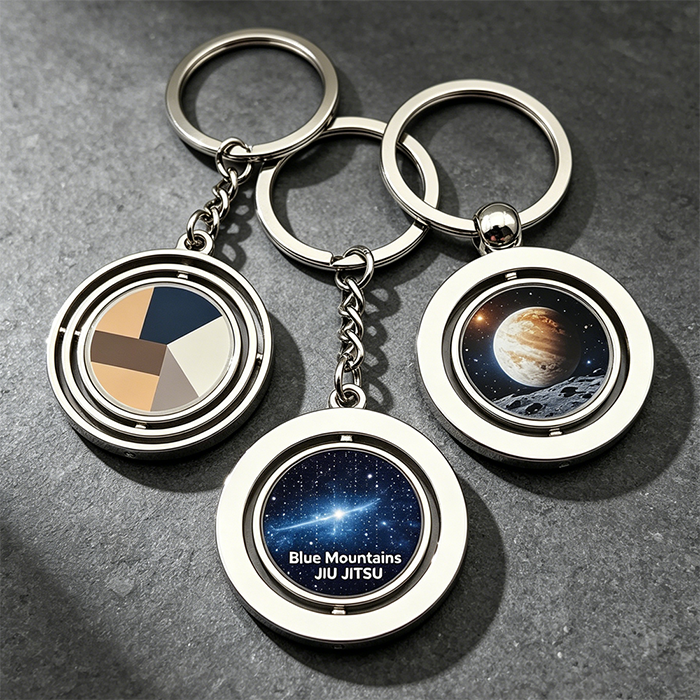 Custom Logo Rotating Metal Keychain Zinc Alloy Spinning Keyring with Double Sided Print Personalized Promotional Gift Low MOQ