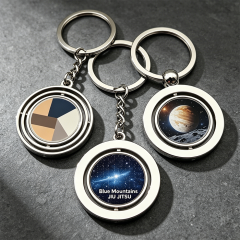 Custom Logo Rotating Metal Keychain Zinc Alloy Spinning Keyring with Double Sided Print Personalized Promotional Gift Low MOQ