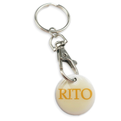 Custom Zinc Alloy Keyring Trolley Coin Round Epoxy Branded Key Chain Set with Token
