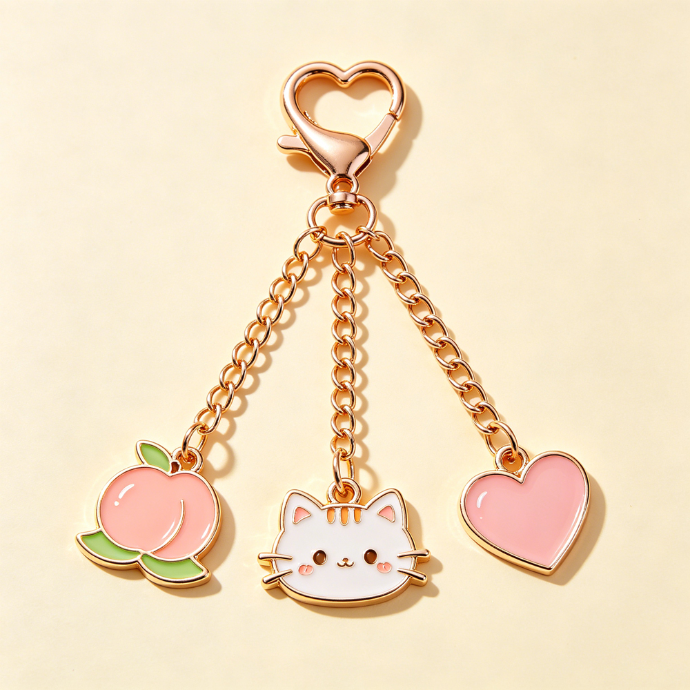 Factory Oem 3 Pendant Heart Clasp Keychain Custom Cherry Cute Enamel Keyring