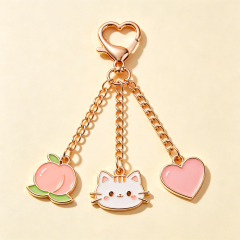 Custom Cute Enamel Keychain Bear Fruit Bow Charm Heart Clasp Gold Pendant Gift