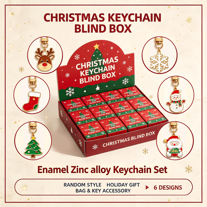 Fast Design Metal Merry Christmas Tree Keychain Christmas Gift Bag Charms with Blind Box