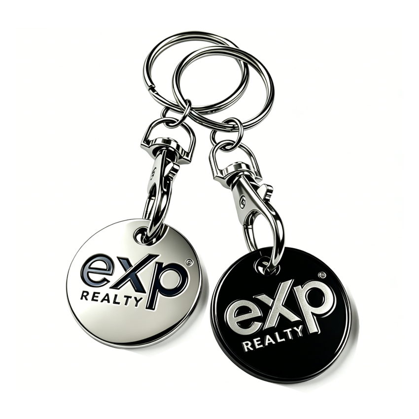 Personalised Wholesale Coin Keyring Shopping Cart Key Chain Custom logo Enamel Sublimation Euro Trolley Coins Token Keychain