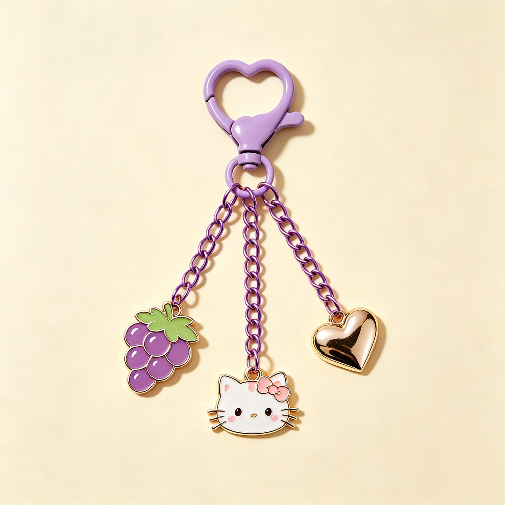 Cute Kawaii Enamel Keychain Custom Painted Animal Charm Heart Clasp Accessory