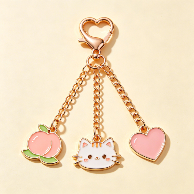 Cute Kawaii Enamel Keychain Custom Painted Animal Charm Heart Clasp Accessory