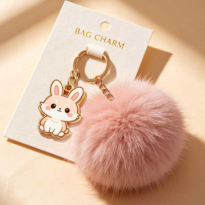 Promotional Custom Alloy Craft Character Plush Charm Keychain Low Moq