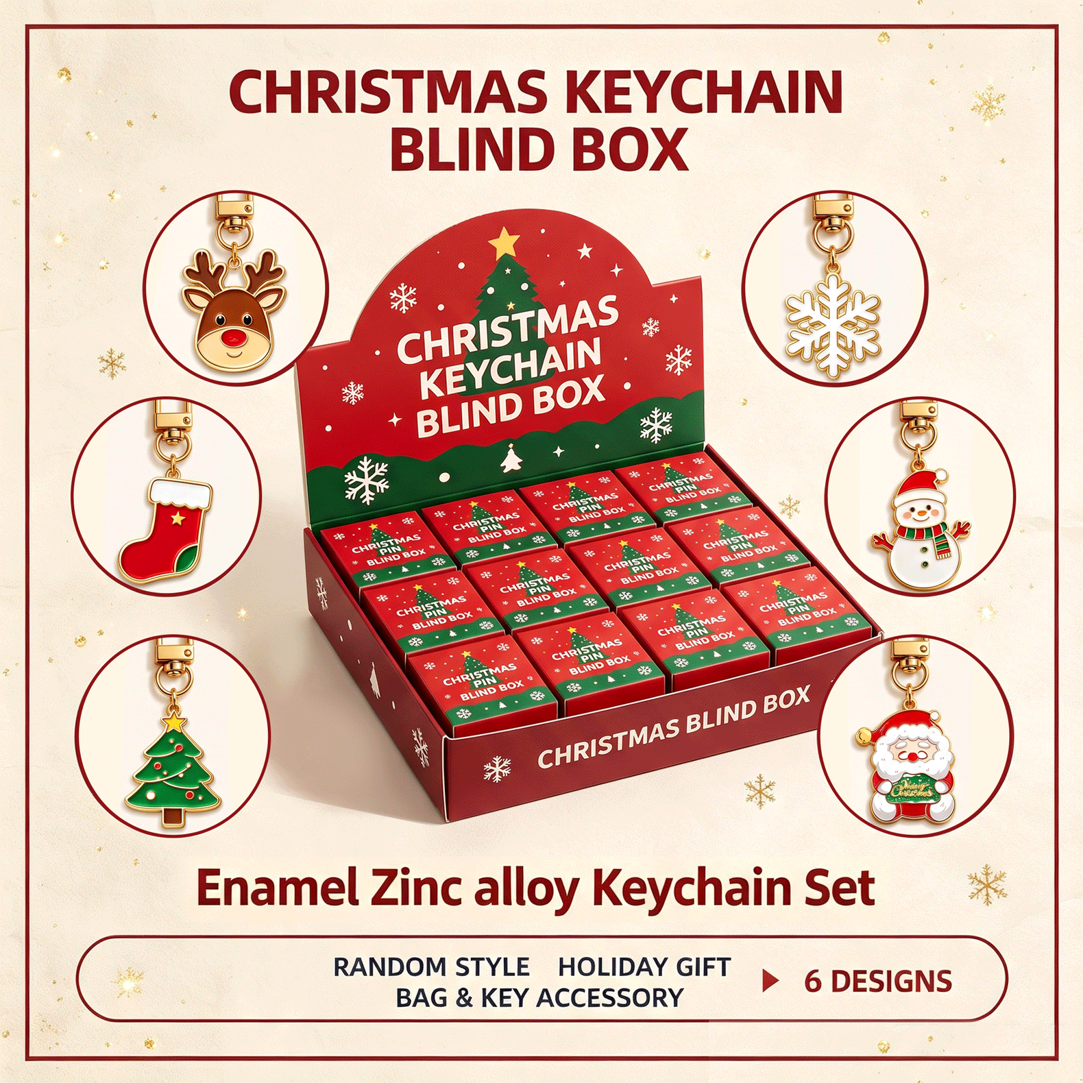 Fast Design Metal Merry Christmas Tree Keychain Christmas Gift Bag Charms with Blind Box