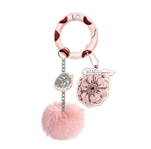 Custom Unique Accessories O Ring Star pink Metal Flower Keychain Engraved