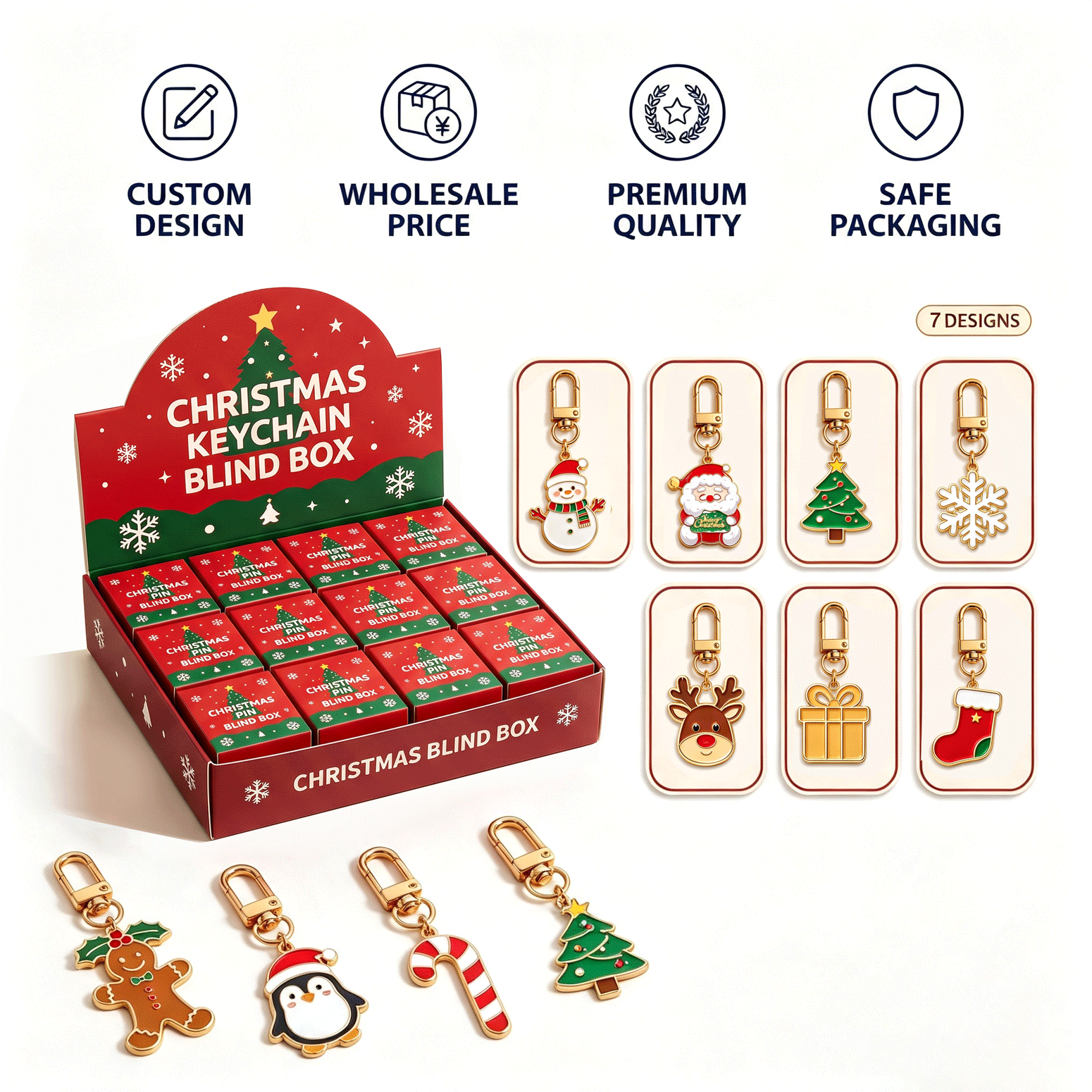 Fast Design Metal Merry Christmas Tree Keychain Christmas Gift Bag Charms with Blind Box