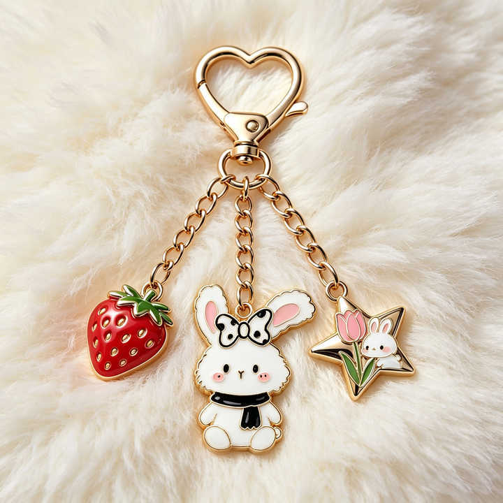 Cute Kawaii Enamel Keychain Custom Painted Animal Charm Heart Clasp Accessory