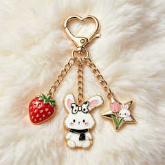 Cute Kawaii Enamel Keychain Custom Painted Animal Charm Heart Clasp Accessory