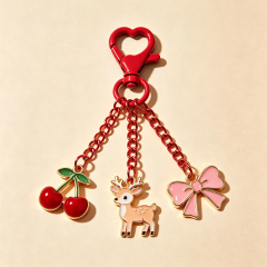 Custom Cute Enamel Keychain Bear Fruit Bow Charm Heart Clasp Gold Pendant Gift