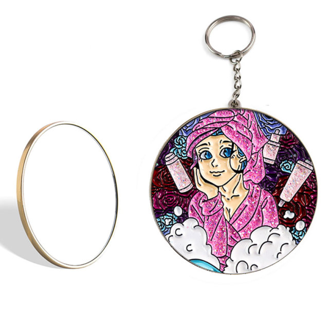 Cheap Free Design Cute Small Mini Polished Keyring Pocket Mirror Keychain