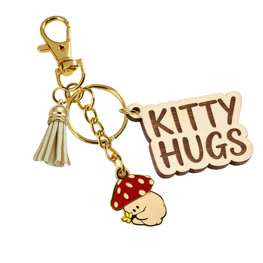 Custom Recycled Metal Two Sided Wooden Keychain Wood Diy