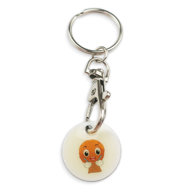 Custom Zinc Alloy Keyring Trolley Coin Round Epoxy Branded Key Chain Set with Token