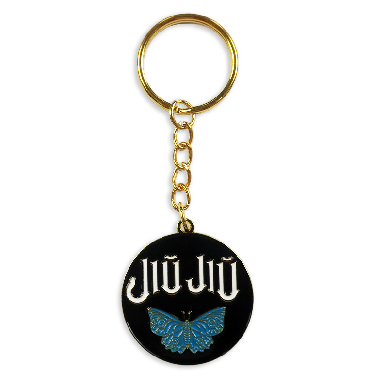 New Trendy Custom Dye Black Color Keyring Diy Metal Anime Digital butterfly Keychains