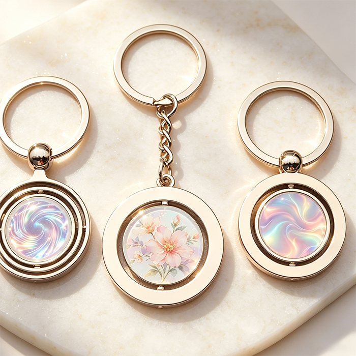 Custom Logo Rotating Metal Keychain Zinc Alloy Spinning Keyring with Double Sided Print Personalized Promotional Gift Low MOQ