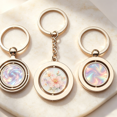 Custom Logo Rotating Metal Keychain Zinc Alloy Spinning Keyring with Double Sided Print Personalized Promotional Gift Low MOQ